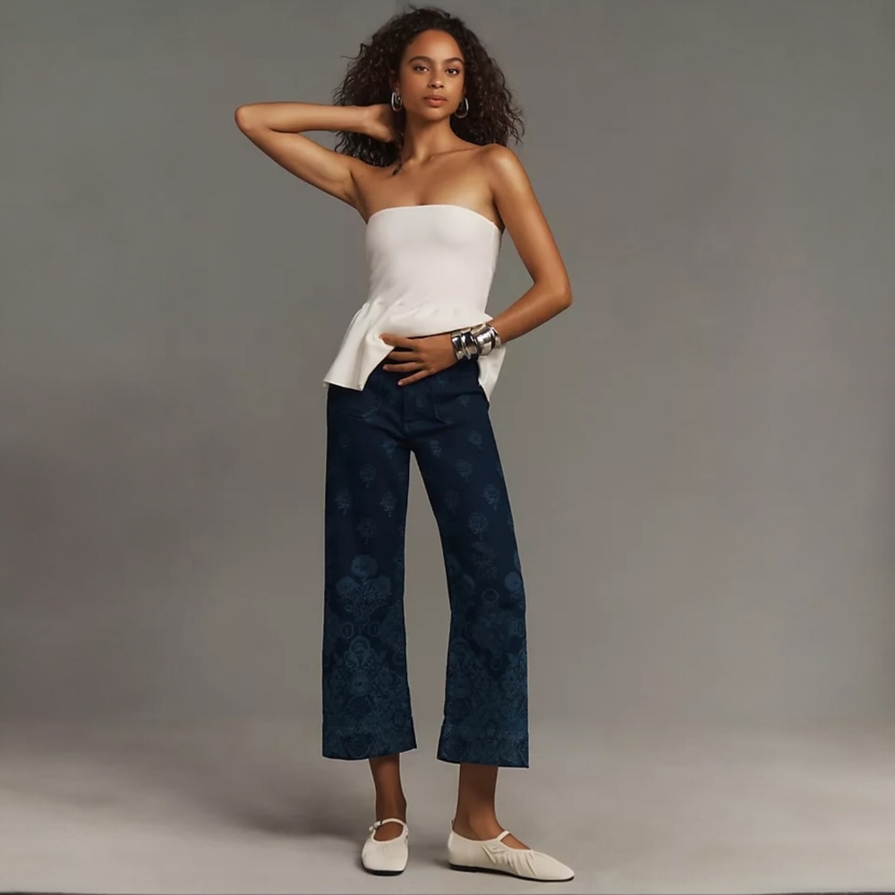 Maeve Anthropologie Floral Colette Wide Leg Cropped Jeans 31